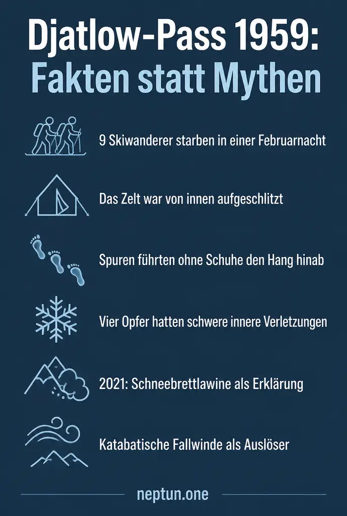 Infografik: Djatlow-Pass 1959, sechs Fakten zum Unglück im Überblick