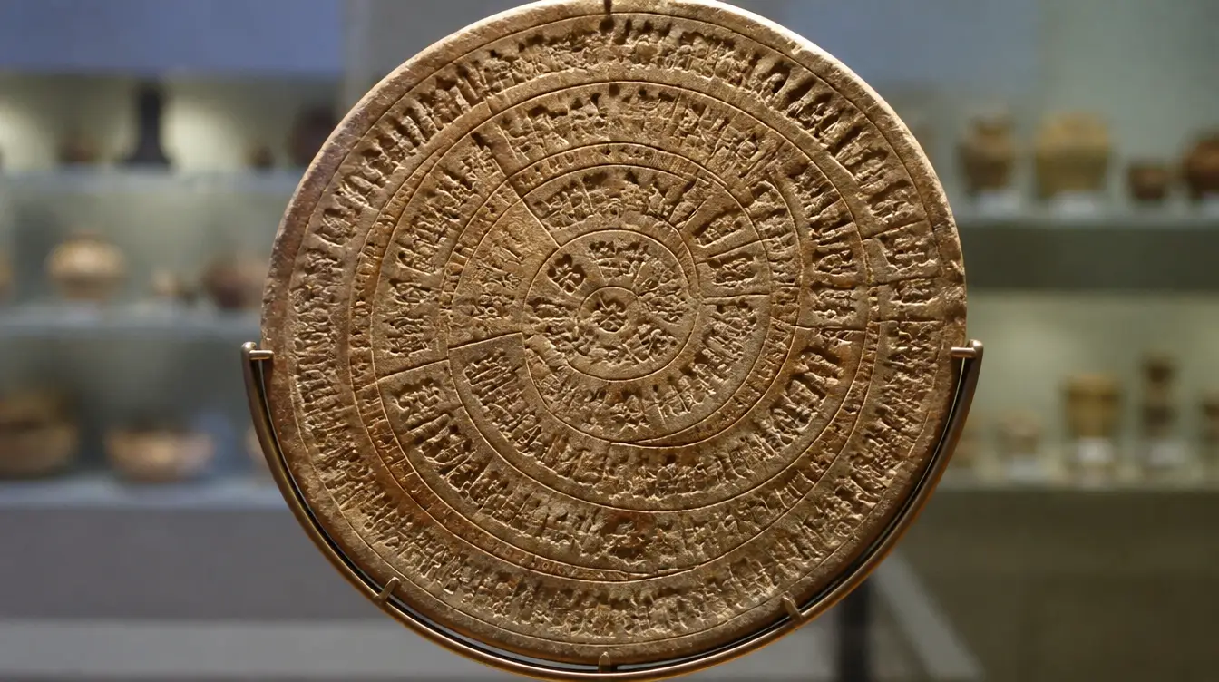 Antike Steinscheibe mit mysteriösen Symbolen, ähnlich dem Diskus von Phaistos